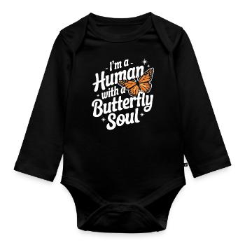 Schmetterling Monarchfalter Bunt Schmetterlinge - Baby Bio-Langarm-Body - Schwarz - Vorne
