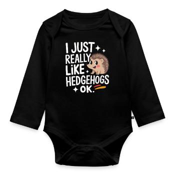 Igel Stachelig Tier Igel - Baby Bio-Langarm-Body - Schwarz - Vorne