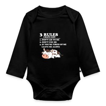Ich habe 3 Regeln Ich lüge mich nicht an Kuh Weihn - Baby Bio-Langarm-Body - Schwarz - Vorne