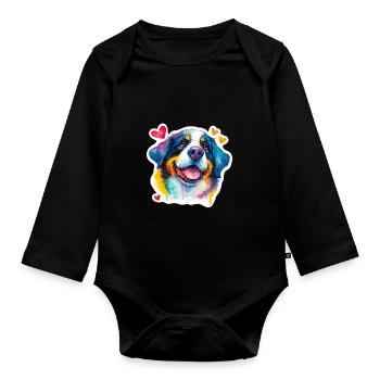 Bouvier bernois joyeux – style pop aquarelle - Body Bébé bio manches longues - noir - Devant