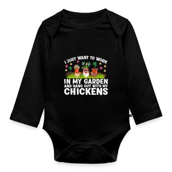 Je veux juste être dans mon jardin avec mes poules - Body Bébé bio manches longues - noir - Devant