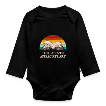 Reading means appreciating art Funny Buchlieb - Organic Longsleeve Baby Bodysuit - black - Front