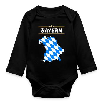 Bayern Flagge - Bundesland Umriss - Baby Bio-Langarm-Body - Schwarz - Vorne