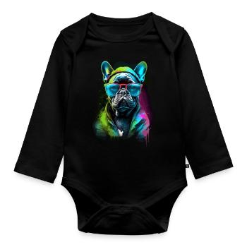 French Bulldog Sunglasses Dog Frenchie - Organic Longsleeve Baby Bodysuit - black - Front
