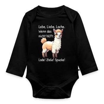 Lebe Liebe Lache wenn das nicht Alpaka Sprüche - Baby Bio-Langarm-Body - Schwarz - Vorne