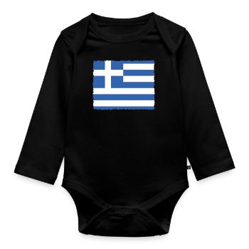 Griechenland Flagge Hellas Athen Griechische Fahne - Baby Bio-Langarm-Body - Schwarz - Vorne