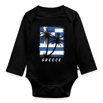 Drapeau de la Grèce Hellas Athènes Drapeau grec - Body Bébé bio manches longues - noir - Devant