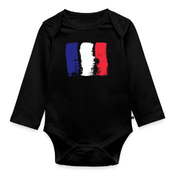 France Flag Distressed Look French Flag - Organic Longsleeve Baby Bodysuit - black - Front