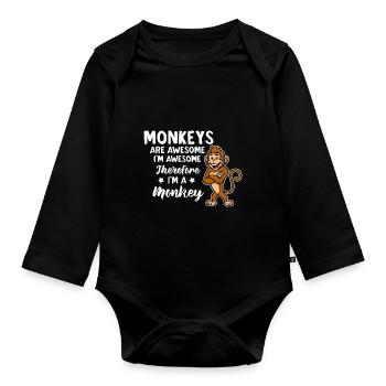 Monkey quoted I'm great, that's why I'm e - Organic Longsleeve Baby Bodysuit - black - Front