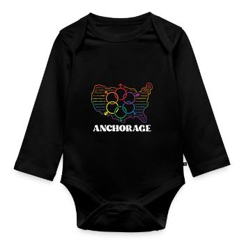 Anchorage Stolz Flagge Stolz Monat LGBTQ Flagge LG - Baby Bio-Langarm-Body - Schwarz - Vorne