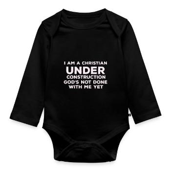 Lustiges Zitat Ich bin ein Christ im Konstruktion - Baby Bio-Langarm-Body - Schwarz - Vorne