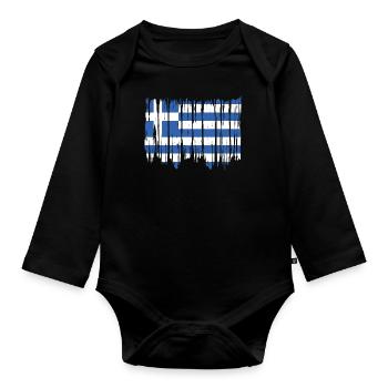 Drapeau de la Grèce Hellas Athènes Drapeau grec - Body Bébé bio manches longues - noir - Devant