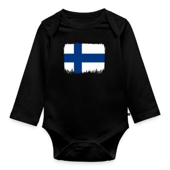 Finlande Drapeau Suomi Drapeau finlandais utilisé Look - Body Bébé bio manches longues - noir - Devant