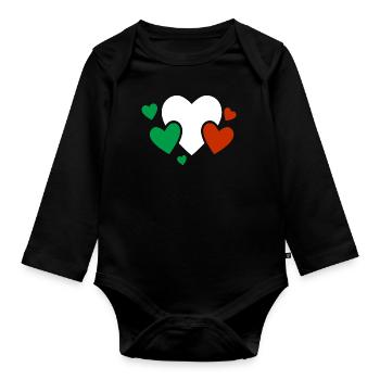 Italien Fahne Vintage Italienische Fahne Herzen - Baby Bio-Langarm-Body - Schwarz - Vorne