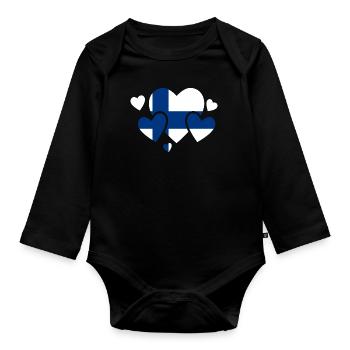 Finnland Flagge Suomi Finnische Fahne Used Look - Baby Bio-Langarm-Body - Schwarz - Vorne