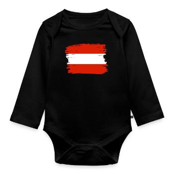 Austria Flag Austria Austrian Flag AT - Organic Longsleeve Baby Bodysuit - black - Front