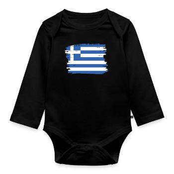 Drapeau de la Grèce Hellas Athènes Drapeau grec - Body Bébé bio manches longues - noir - Devant