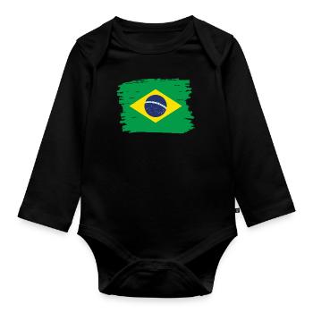Brasilien Flagge Brasilianische Fahne Südamerika - Baby Bio-Langarm-Body - Schwarz - Vorne