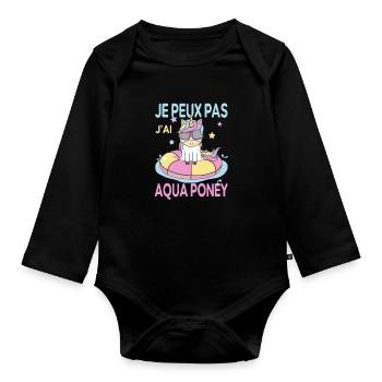 Je peux pas j'ai Aqua Poney Fans de Licornes - Body Bébé bio manches longues - noir - Devant