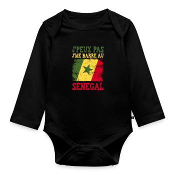 Je peux pas je me barre au Sénégal. Le Sénégalais - Body Bébé bio manches longues - noir - Devant