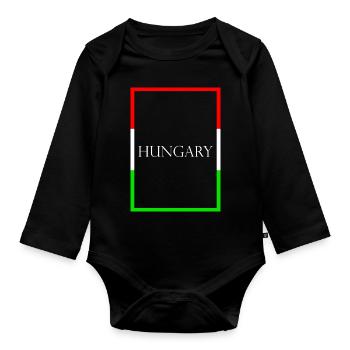 Ungarn, Hungary Statement Schriftzug mit Fahne - Baby Bio-Langarm-Body - Schwarz - Vorne