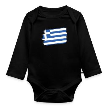 Drapeau de la Grèce Hellas Athènes Drapeau grec - Body Bébé bio manches longues - noir - Devant
