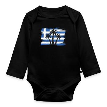 Drapeau de la Grèce Hellas Athènes Drapeau grec - Body Bébé bio manches longues - noir - Devant