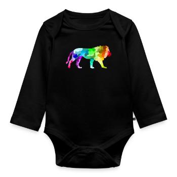 Bunter Regenbogen Löwe Polygon Tiere - Baby Bio-Langarm-Body - Schwarz - Vorne