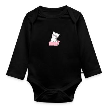 Carton de chat mignon - Body Bébé bio manches longues - noir - Devant