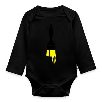 dripping paint brush - Organic Longsleeve Baby Bodysuit - black - Front