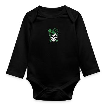 St. Patrick's Day Totenschädel mit grünen Haaren - Baby Bio-Langarm-Body - Schwarz - Vorne