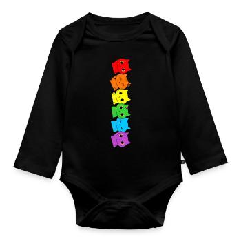 Funny LGBT Cat Stack Rainbow Gay Pride Cat Lover - Organic Longsleeve Baby Bodysuit - black - Front