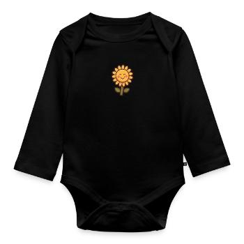 Soft comic book style sunflower flowers - Organic Longsleeve Baby Bodysuit - black - Front