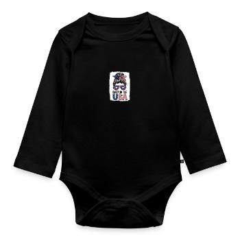 Amerikanische Flagge Party in den USA 4. Juli Patriotisch - Baby Bio-Langarm-Body - Schwarz - Vorne
