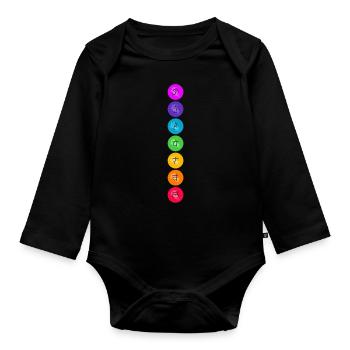 7 Chakra Symbole Energiezentren - Baby Bio-Langarm-Body - Schwarz - Vorne