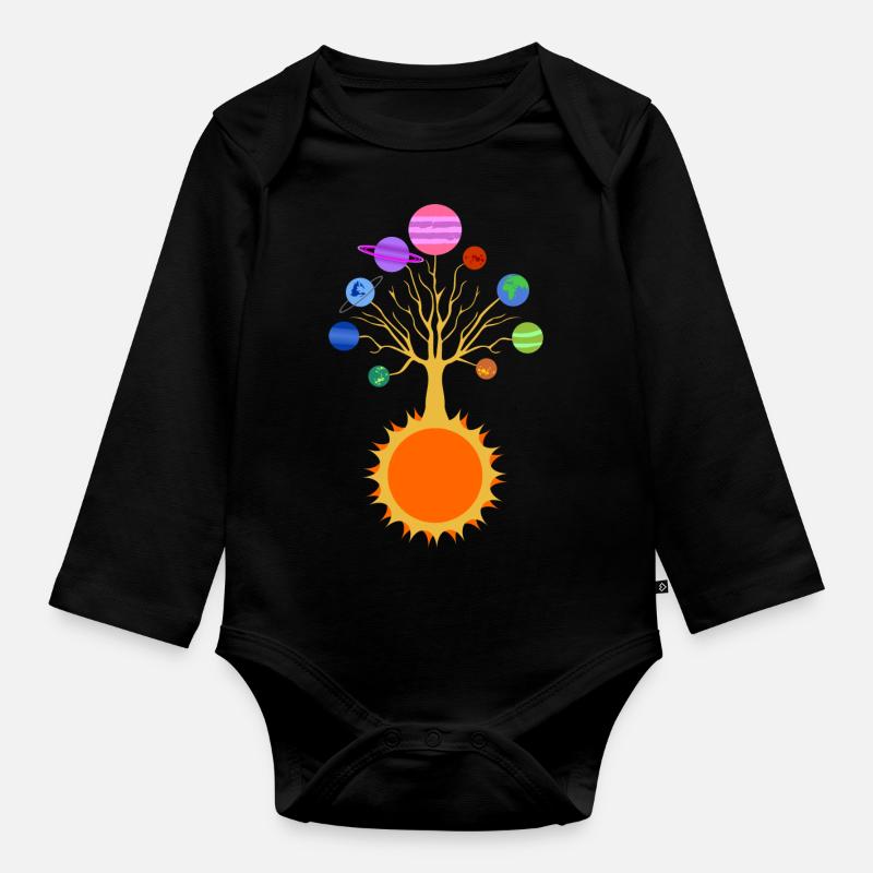 Solar System Tree - Organic Longsleeve Baby Bodysuit - black