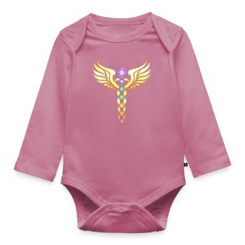 Chakra Caduceus Yoga Meditation - Organic Longsleeve Baby Bodysuit - mauve - Front