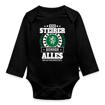 STEIRER - ALLES BIS AUF HOCHDEUTSCH - Baby Bio-Langarm-Body - Schwarz - Vorne