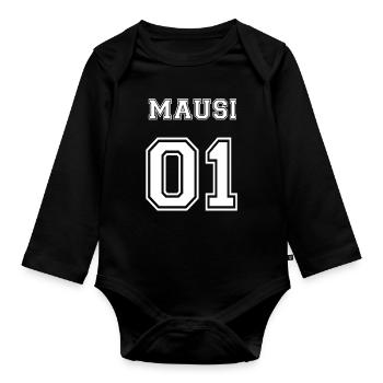 Mausi 01 Nummer 1 Geschenk Trikot Partner - Baby Bio-Langarm-Body - Schwarz - Vorne