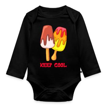 Eis Speiseeis Eiskrem Eiscreme Kugeleis Eisbecher - Baby Bio-Langarm-Body - Schwarz - Vorne