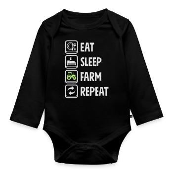 Eat Sleep Farm Repeat - Organic Longsleeve Baby Bodysuit - black - Front