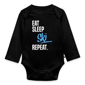 EAT SLEEP ski - Baby Bio-Langarm-Body - Schwarz - Vorne