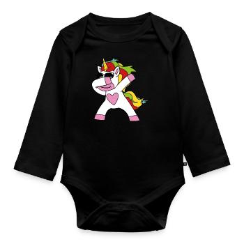 Cute Funny Cool Unicorn Unicorns fable - Organic Longsleeve Baby Bodysuit - black - Front