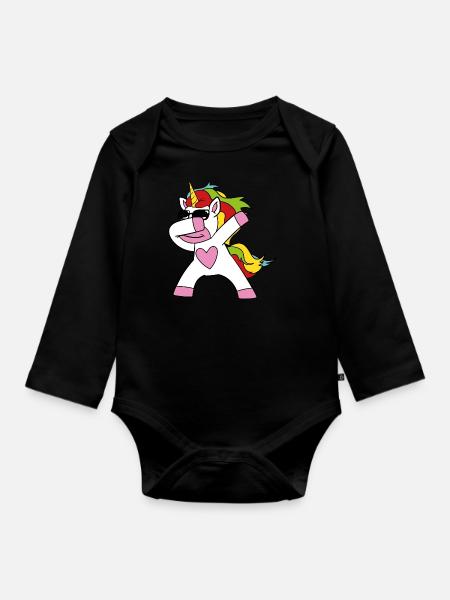 Niedliches Lustiges Cooles Einhorn Einhörner Fabel - Baby Bio-Langarm-Body - Schwarz