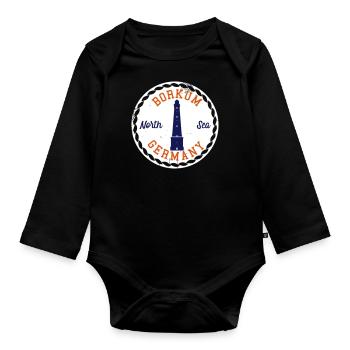 Borkum North Sea Lighthouse Gift - Organic Longsleeve Baby Bodysuit - black - Front