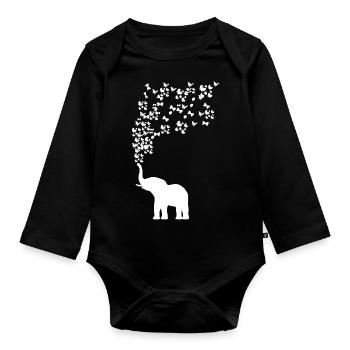 Elefant Schmetterling Butterfly Liebe Geschenk - Baby Bio-Langarm-Body - Schwarz - Vorne