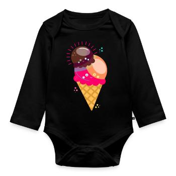 Ice Eiswaffel Eiskugel Süss - Baby Bio-Langarm-Body - Schwarz - Vorne