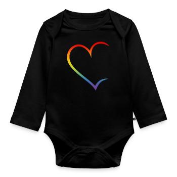 Herz offen Regenbogen LGBT Liebe Paare - Baby Bio-Langarm-Body - Schwarz - Vorne