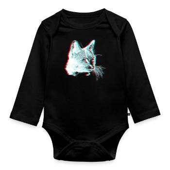 Chat 3D effet glitch illusion cadeau - Body Bébé bio manches longues - noir - Devant
