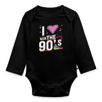 I Love 90s 90er Jahre Motto Party Outfit Geschenk - Baby Bio-Langarm-Body - Schwarz - Vorne